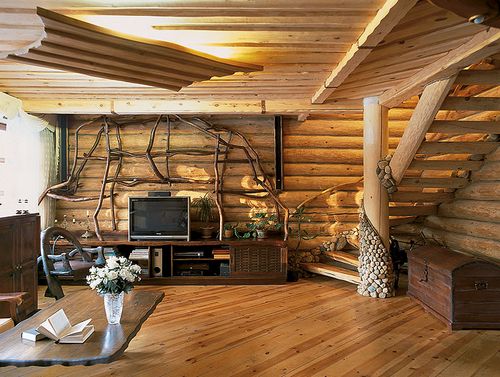 Дизайн интерьера дома из оцилиндрованного бревна: материалы, цвета, аксессуары