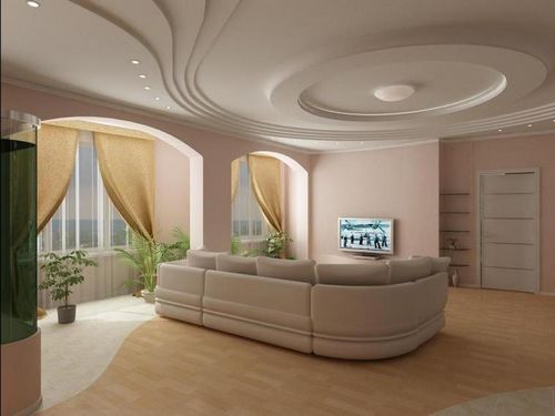Дизайн натяжных потолков в зале: необычно и стильно