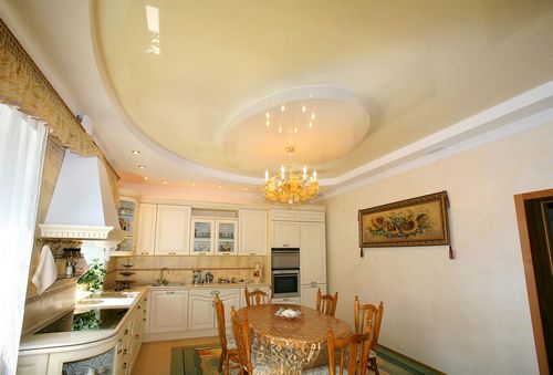 Натяжные потолки на кухне: как правильно расположить светильники на них?