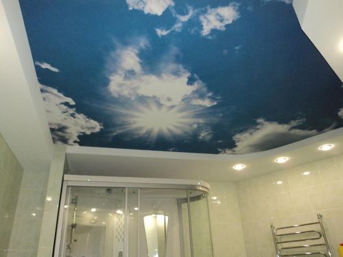 Потолки натяжные фотопечать ванна: комната маленькая, фото и варианты
