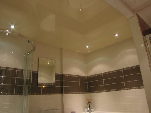 Современный потолок в ванной - варианты и примеры