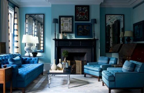 Гостиная в голубом: фото и тона, цвета для украшения, дизайн и его оформление, галерея интерьеров, белый зал