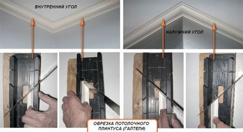 Как правильно наклеить потолочный плинтус, сделать стыковку внутренних и наружных углов, детали на фото и видео