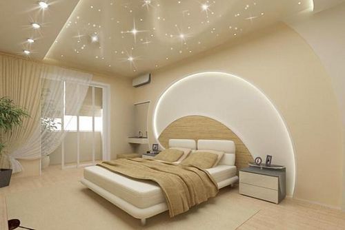 Натяжные потолки в спальне - выбираем расположение светильников