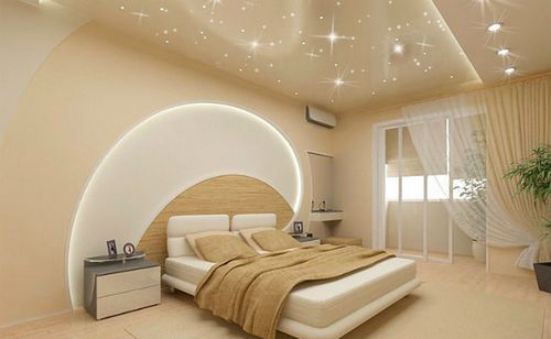 Освещение в спальне с натяжными потолками - виды подсветки.
