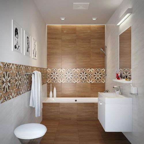 Плитка под дерево в ванной: кафель на стены и настенная мозаика, фото комнаты и напольный дизайн, керамогранит