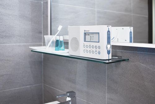 Радио для ванной комнаты: в душ встраиваемый радиоприемник, в туалет встроенная акустика в стене розетка, потолок