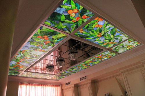 Витражный потолок с подсветкой Тиффани: фото, цена пленки, система профилей и монтаж