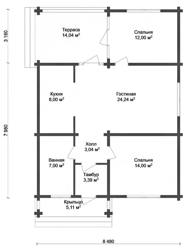 4 Комнатный одноэтажный дом планировка