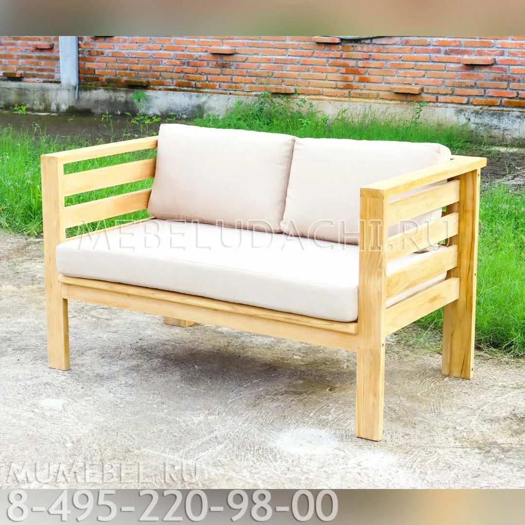 Скамейка из дерева для дачи Софа с подушками