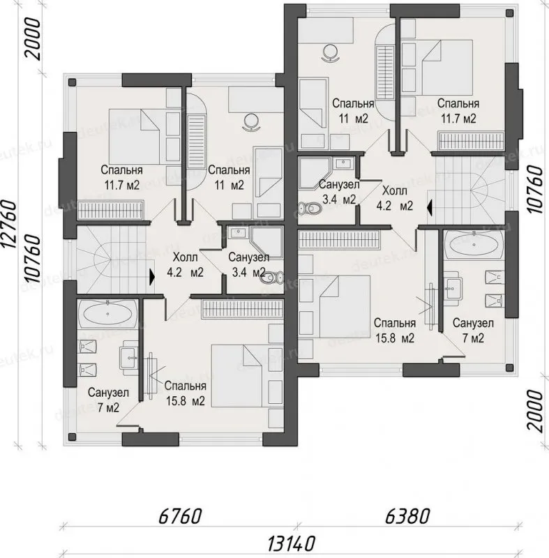 План двухэтажного дома на две семьи