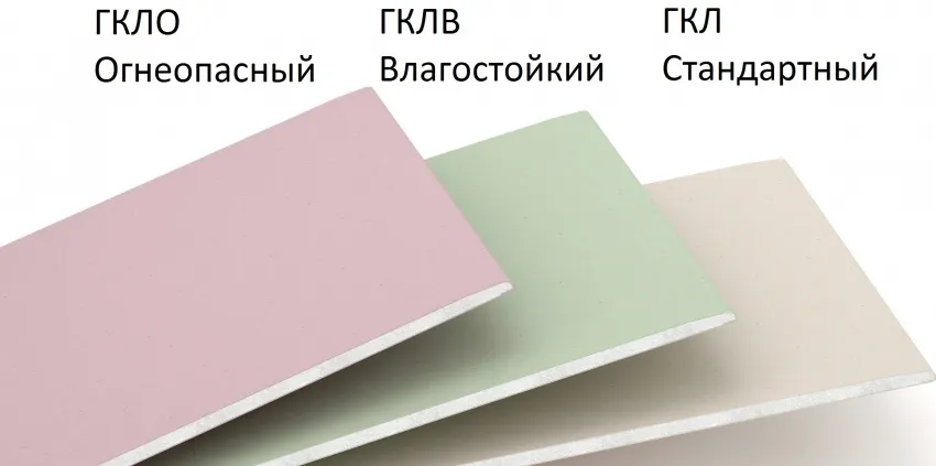 О дополнительных свойствах или типе гипсокартоннго листа говорит цвет поверхности материала а его маркировка