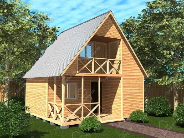 Двухэтажный дачный домик с балконом