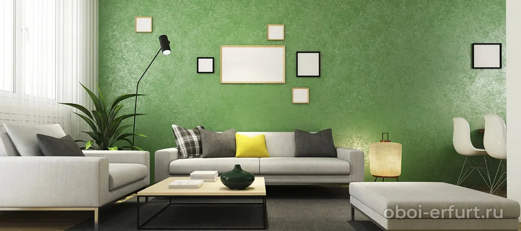 Фото однотонных зелёных обоев в квартире